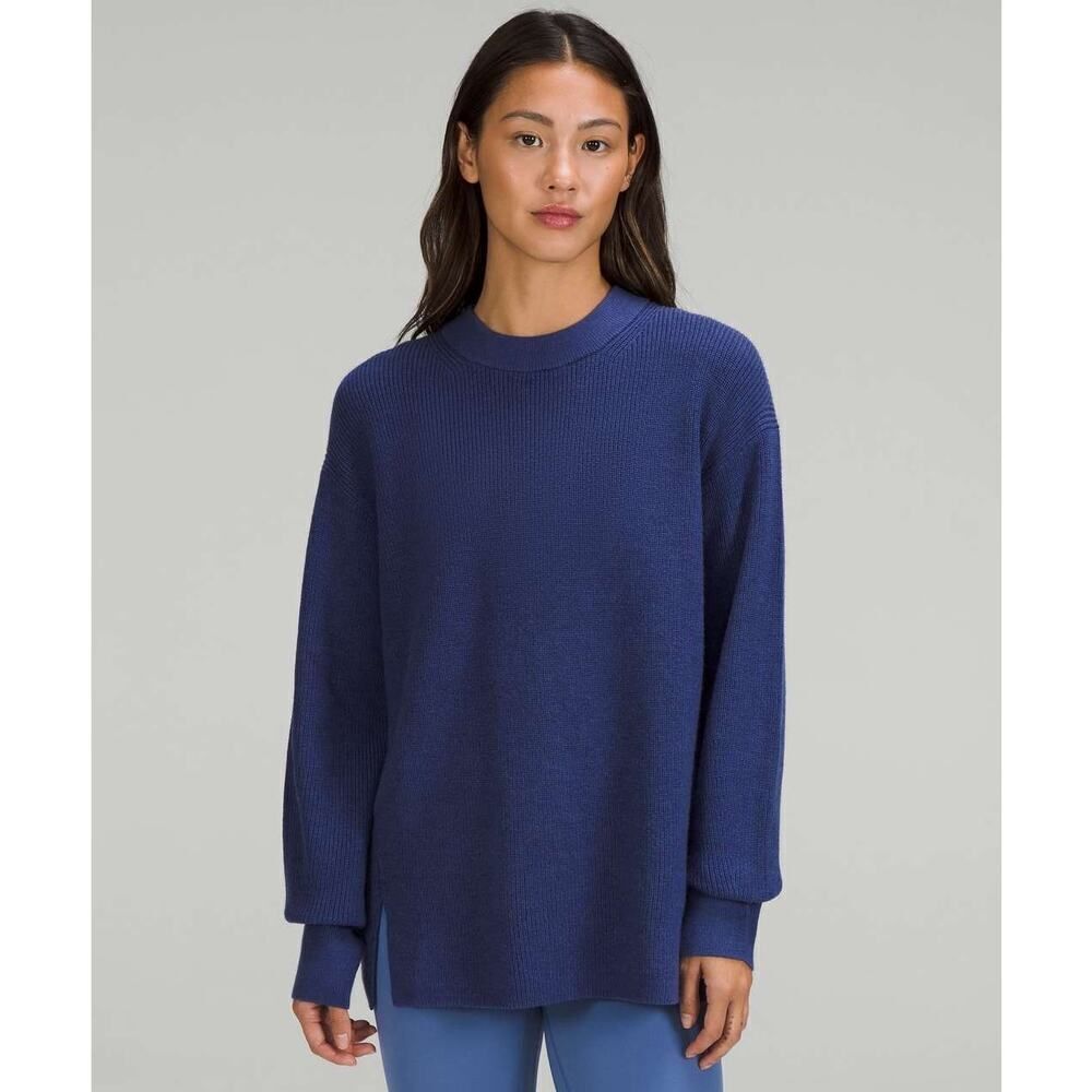 Lululemon Merino Wool-Blend Ribbed Crewneck Sweater Heathered Psychic - Size: 4